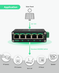 5 Ports DC12-48V Input Full Gigabit POE Switch with Voltage Booster