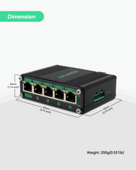 5 Ports DC12-48V Input Full Gigabit POE Switch with Voltage Booster