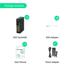 8-Port EOC & POE Hybrid Switch, Up to 2,500ft POE + Data Transmission over Cat5E Network Cable or Coaxial Cable