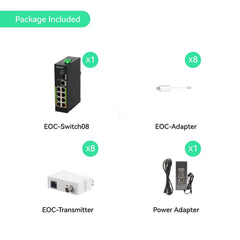 8 Port Industrial Unmanaged POE & EOC Hybrid ePOE Switch with Ethernet Over Coax Technology Supports POE Over Coax Transmission Comes with 8 EOC Adapters and EOC Transmitters