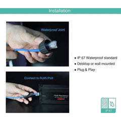 Gigabit 2 Port POE Extender Outdoor Industrial POE Repeater, PoE Amplifier, PoE Booster 1 in 2 Out
