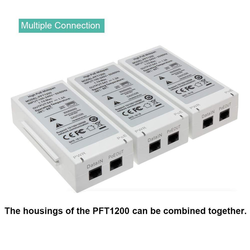 60W Gigabit Ultra POE Injector PFT1200 Single Port Hi-POE Midspan 802 ...