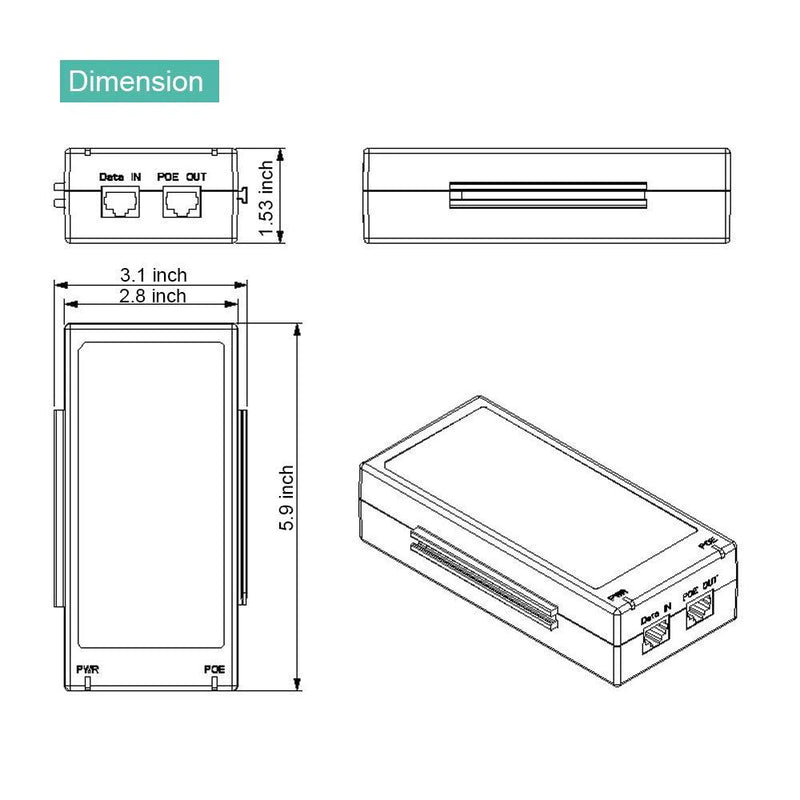 60W Gigabit Ultra POE Injector PFT1200 Single Port Hi-POE Midspan 802.3at/af, 10/100/1000Mbps